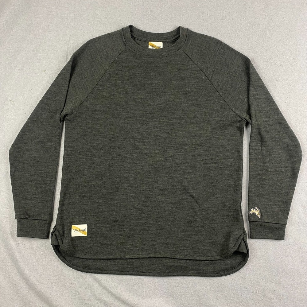 TRACKSMITH womens Merino Wool Downeaster Crewneck pullover sweater L green